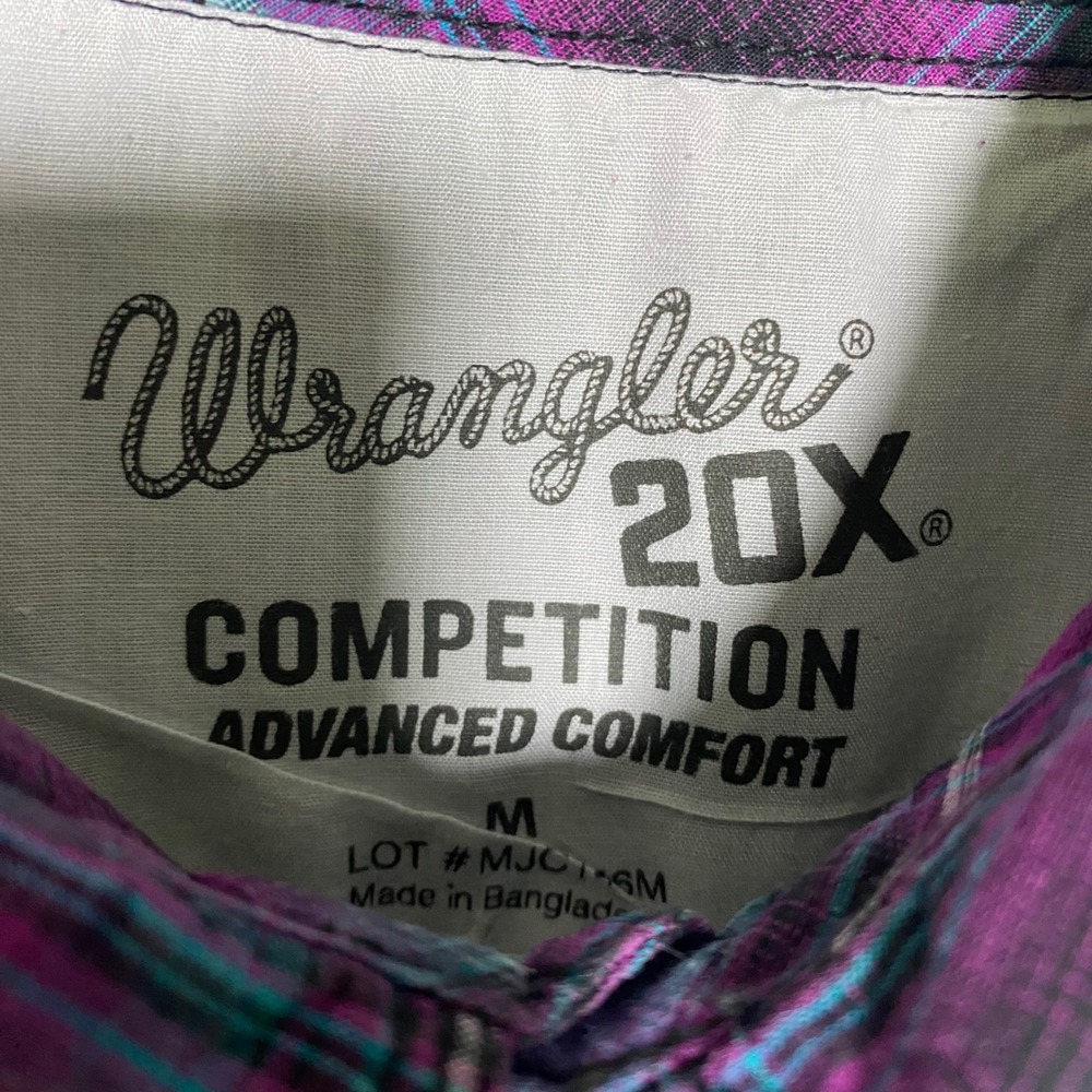 Wrangler 20X Competition Purple Plaid Western Shirt Mens Advanced Comfort M Snap - Picture 3 of 8